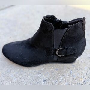 ONE LEFT SHOE ONLY. Black Suede Women's Ankle Boot with Side Buckle